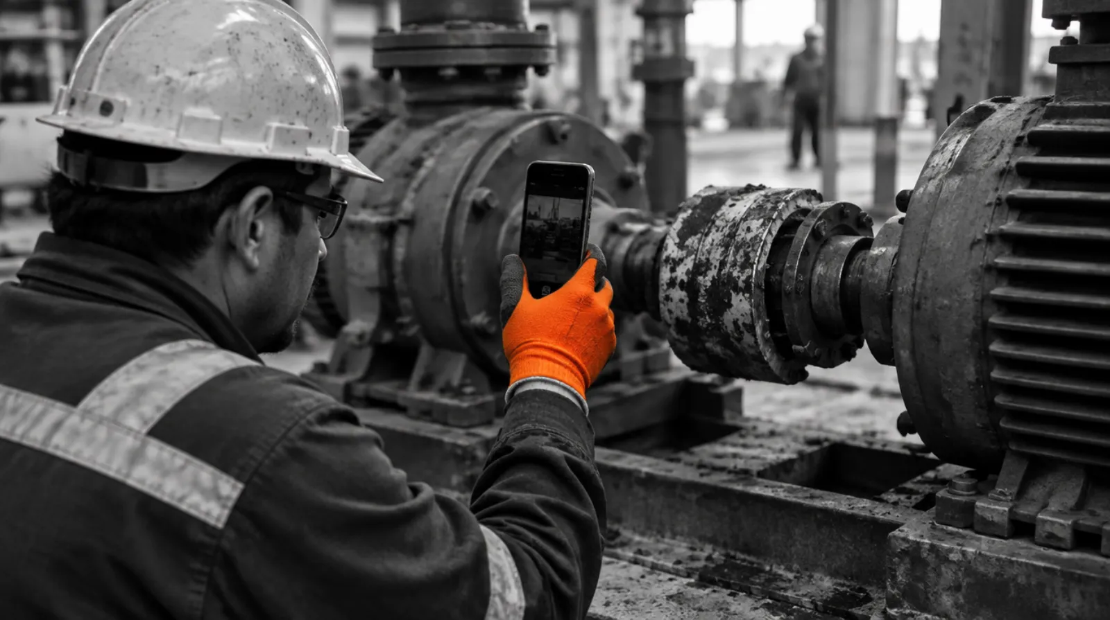 Técnico fotografiando una pieza con su celular para enviarla