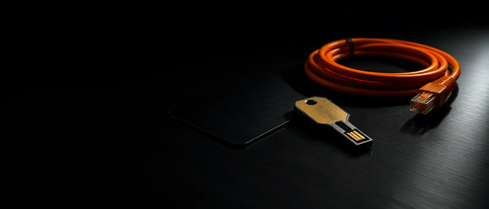 Llave de acceso junto a un cable de red